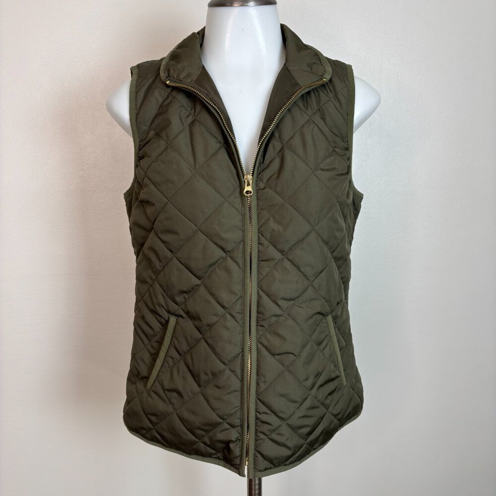 Old Navy Quilted Vest XS Olive Green Full-Zip Pockets Women's Jacket